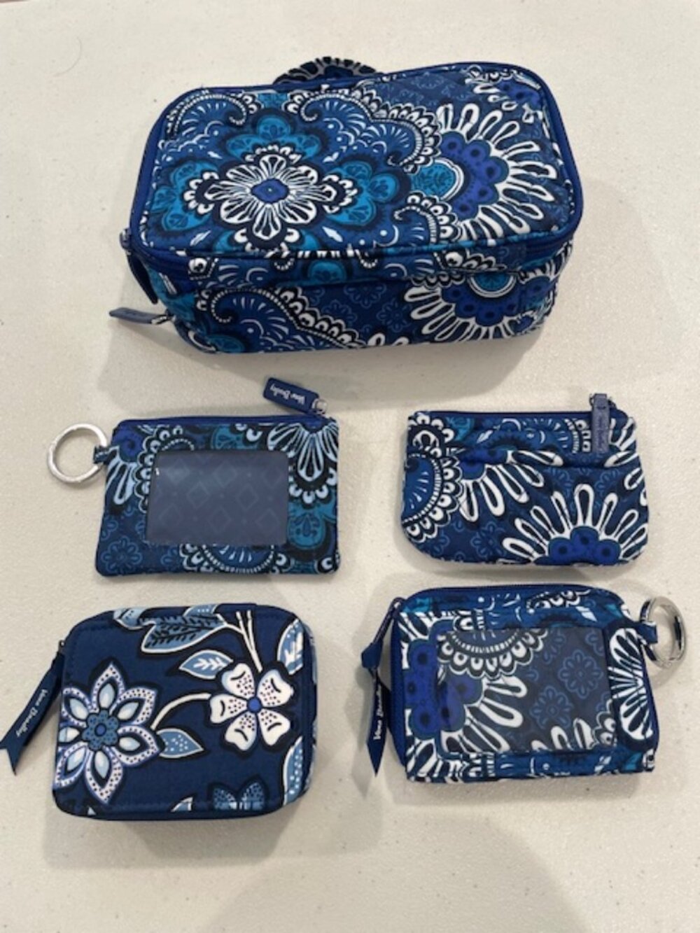 Vera Bradley, 4 piece Blue Tapestry set w/ bonus Tropics Tapestry pill container